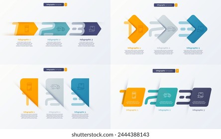 Set of vector number infographic template composed of 3 labels.