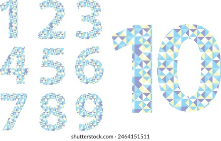 set of vector numbers 1,2,3,4,5,6,7,8,9 and 10 with small pastel color inside. pastel color numbers vector illustration.