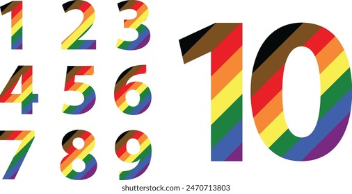 set of vector numbers 1,2,3,4,5,6,7,8,9 and 10 with pride color inside. set of vector numbers vector illustration.