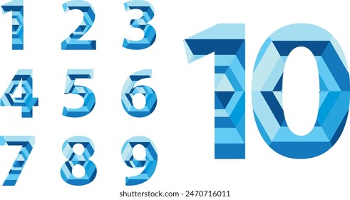 set of vector numbers 1,2,3,4,5,6,7,8,9 and 10 with blue monochrome color inside. set of vector numbers vector illustration.