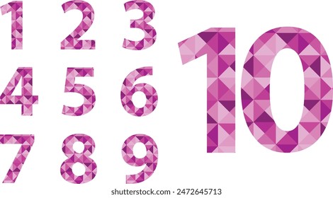 set of vector numbers 1,2,3,4,5,6,7,8,9 and 10 with purple monochrome color inside. set of vector numbers vector illustration.