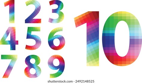 set of vector numbers 1,2,3,4,5,6,7,8,9 and 10 with monochrome color inside. set of numbers vector illustration.