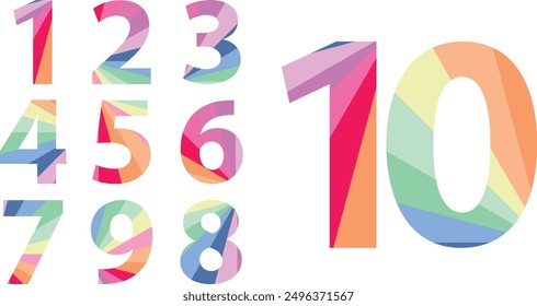 set of vector numbers 1,2,3,4,5,6,7,8,9 and 10 with pastel pride color inside, set of numbers vector illustration.
