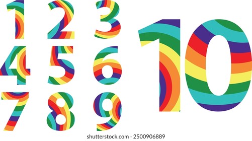 set of vector numbers 1,2,3,4,5,6,7,8,9 and 10 with pride color inside, set of numbers vector illustration.