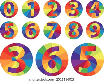 conjunto de números vetoriais 1,2,3,4,5,6,7,8,9 e 10 com círculo muitas cores dentro, conjunto de números ilustração vetorial.