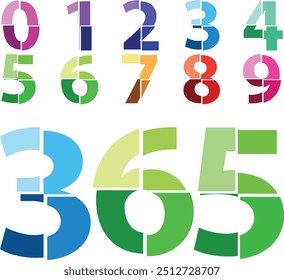 set of vector numbers 1,2,3,4,5,6,7,8,9 and 10 with many monochrome color inside, set of numbers vector illustration.