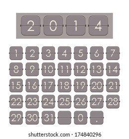 Set of vector numbers and calendar dates on a mechanical panel
