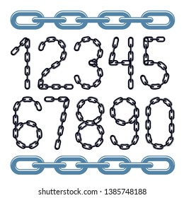 Set of vector numbers isolated. Trendy numerals can be used in poster design. Made with iron chain, linked connection.