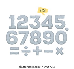 Set of vector numbers and mathematical signs. Volumetric elements with bevel. 