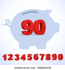  Set of vector numbers with piggy bank