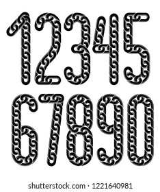 Set of vector numerals from 0 to 9. Elegant numbers for use as poster design elements. Made with iron chain, linked connection.

