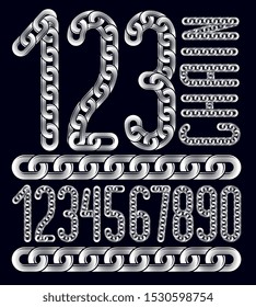 Set of vector numerals from 0 to 9. Elegant numbers for use as poster design elements. Made with steel chain link, joined link.

