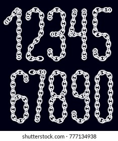 Set of vector numerals from 0 to 9. Elegant numbers for use as poster design elements. Made with iron chain, linked connection