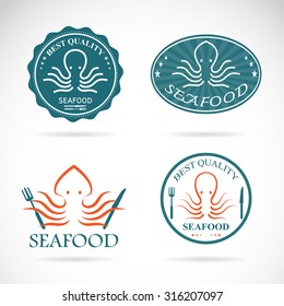 Set of vector octopus seafood labels on white background