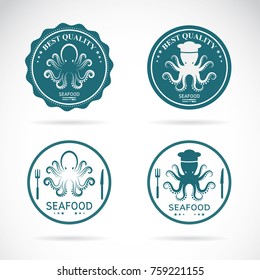 Set of vector octopus seafood labels on white background. Animal Logo.