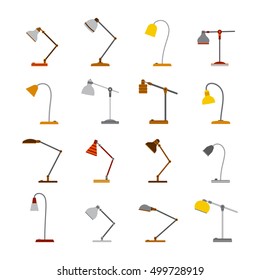 Set of vector office table lamps in flat style
