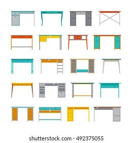 Set of vector office tables and desks in flat style