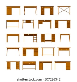 Set of vector office tables and desks in flat style
