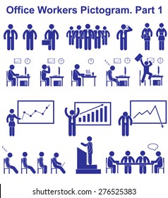 Set vector office workers pictograms. Business icons and symbols of people