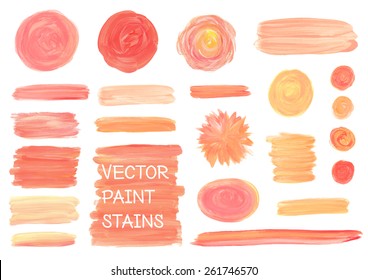 Set of vector oil painting texture stains isolated on white. Make up, wedding colors.