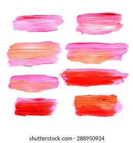 Set of vector oil painting texture stains isolated on white. Make up, wedding colors.