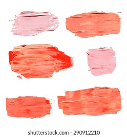 Set of vector oil painting texture stains isolated on white. Make up, wedding colors.