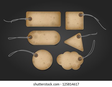 A set of vector old cardboard paper rusty textured price tags