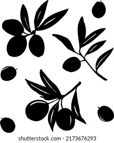Set vector olives in black  Olive branch silhouette  A simple drawing an olive branch  Set olive branches  Logo for cosmetics 