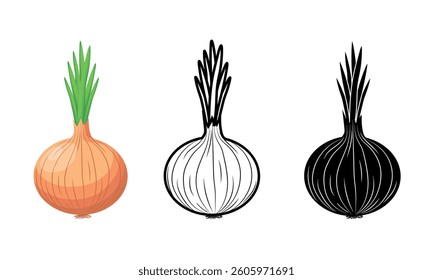 Set of vector onion icons on a white background