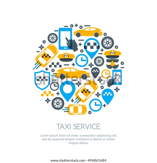 Set of\
vector online taxi service isolated logo, icons and symbol. Taxi\
mobile app concept. Call taxi design\
template.