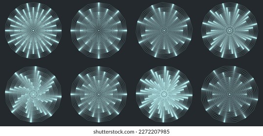 Set of Vector Op Art Structure Set - Abstract Generative Plexus Design Elements  
