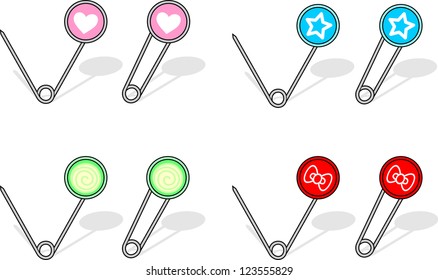  Set vector , open and closed safety pin