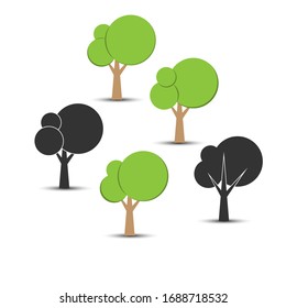 Set of vector options tree icons. Flat simple design for decoration of the theme of nature and a healthy lifestyle.