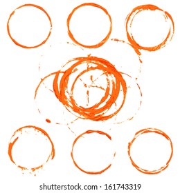 Set of vector orange circle prints on paper