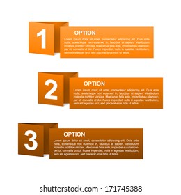 set of vector orange folded paper option labels with number of option