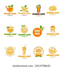 Set of vector orange juice logos on white background