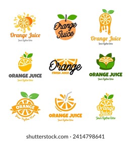 Set of vector orange juice logos on white background