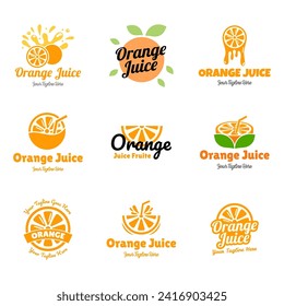 Set of vector orange juice logos on white background