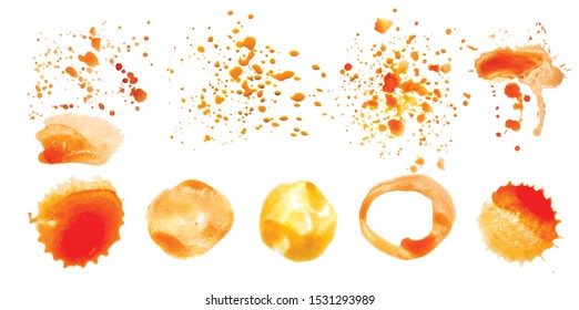 Set of vector orange juice splashes on white background