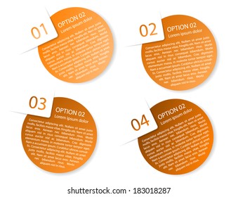 set of vector orange rounded paper option labels with number of option