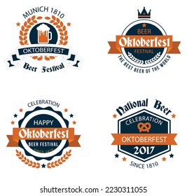 Set of vector orange theme vintage beer label, logo, icons and design elements isolated on white background
