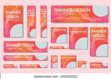 set of vector orange web banners of standard sizes for sale with a place for photos. Vertical and horizontal templates. 