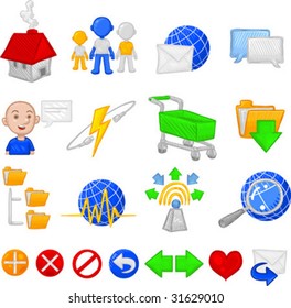 Conjunto de Organismos vectoriales relacionados con el tema de Internet, incluyendo un hogar, carro, red, correo y flechas iconos.