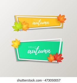 Set of vector origami paper style banners with autumn leaves. Autumn sale . Web banner or poster for e-commerce, on-line cosmetics shop, fashion & beauty shop, store. Vector illustration. EPS 10