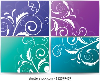 Set of vector ornament abstract backgrounds with floral elements and swirls