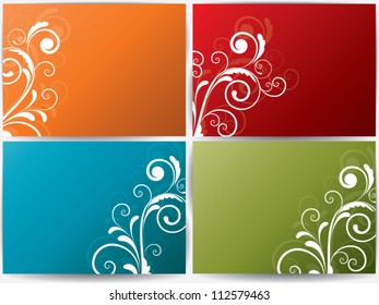 Set of vector ornament abstract backgrounds with floral elements and swirls