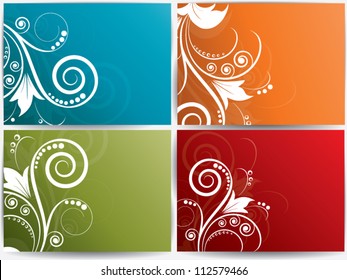 Set of vector ornament abstract backgrounds with floral elements and swirls