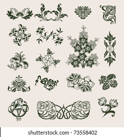 Set Of Vector Ornament In Flower Style