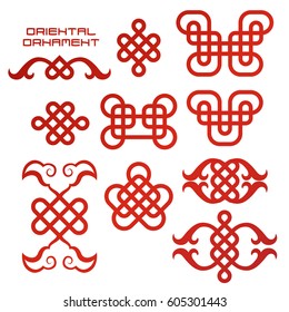 Set of vector ornament typical for Asian peoples. The endless knots