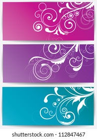 Set of vector ornamental cards with abstract background,flowers and floral elements with swirls